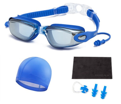 Swimming Goggles (Prescription 0-8.0 Diopters), Nearsighted Myopia swim goggles+Swimming cap+Nose Clip+Ear Plugs+Dry Cloth