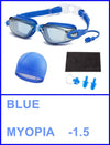 Swimming Goggles (Prescription 0-8.0 Diopters), Nearsighted Myopia swim goggles+Swimming cap+Nose Clip+Ear Plugs+Dry Cloth