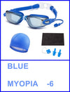 Swimming Goggles (Prescription 0-8.0 Diopters), Nearsighted Myopia swim goggles+Swimming cap+Nose Clip+Ear Plugs+Dry Cloth