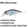 Mr.Charles CMC015 Fishing Lures 70mm/8.5g Shad , 0-0.8M Floating , Quality Professional Minnow Hard Bait 3D Eyes Crankbait