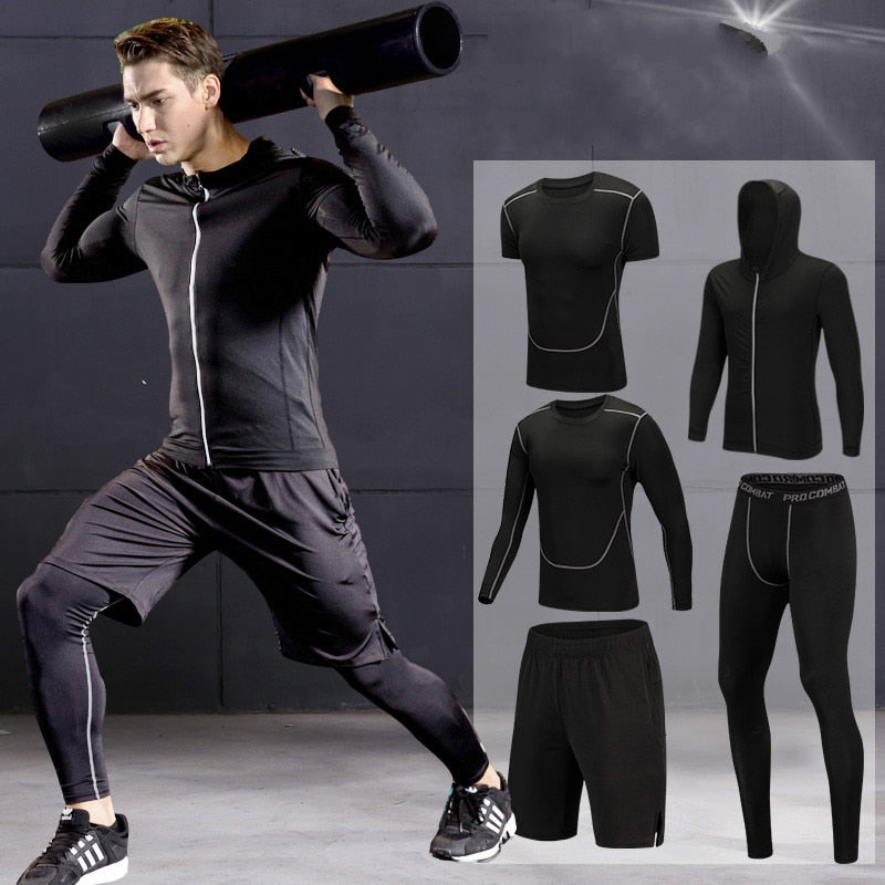 2018 Quick Dry Men's Running Sets 3/4/5pcs/sets Compression Sport Suits Basketball Tights Clothes Gym Fitness Jogging Sportswear