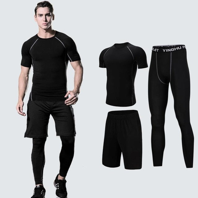 2018 Quick Dry Men's Running Sets 3/4/5pcs/sets Compression Sport Suits Basketball Tights Clothes Gym Fitness Jogging Sportswear