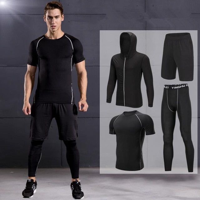 2018 Quick Dry Men's Running Sets 3/4/5pcs/sets Compression Sport Suits Basketball Tights Clothes Gym Fitness Jogging Sportswear