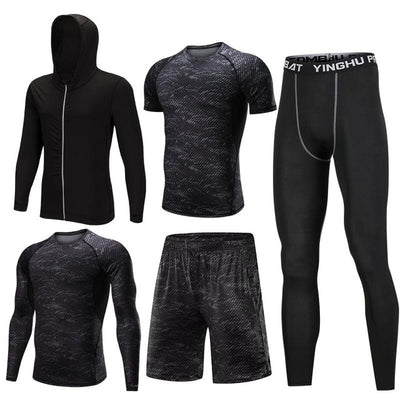 2018 Quick Dry Men's Running Sets 3/4/5pcs/sets Compression Sport Suits Basketball Tights Clothes Gym Fitness Jogging Sportswear