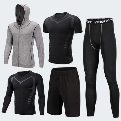 2018 Quick Dry Men's Running Sets 3/4/5pcs/sets Compression Sport Suits Basketball Tights Clothes Gym Fitness Jogging Sportswear