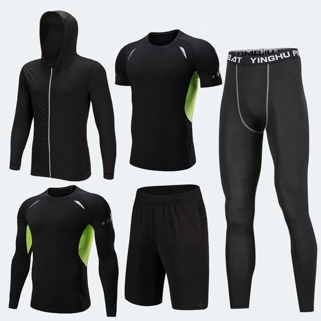 2018 Quick Dry Men's Running Sets 3/4/5pcs/sets Compression Sport Suits Basketball Tights Clothes Gym Fitness Jogging Sportswear