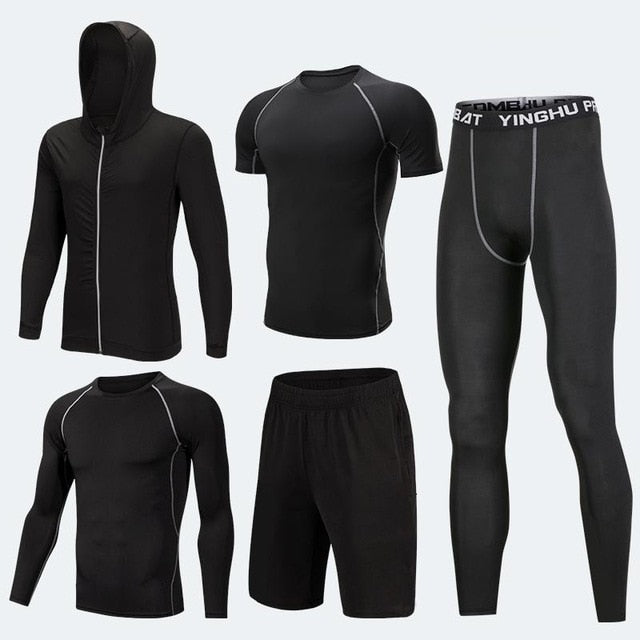 2018 Quick Dry Men's Running Sets 3/4/5pcs/sets Compression Sport Suits Basketball Tights Clothes Gym Fitness Jogging Sportswear