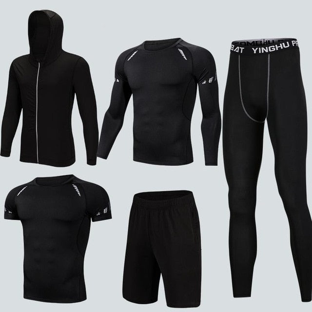 2018 Quick Dry Men's Running Sets 3/4/5pcs/sets Compression Sport Suits Basketball Tights Clothes Gym Fitness Jogging Sportswear