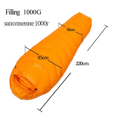 WINGACE Fill 1000G Goose down sleeping bag adult mummy ultralight hike winter tourist outdoor Equipment camping sleep bags