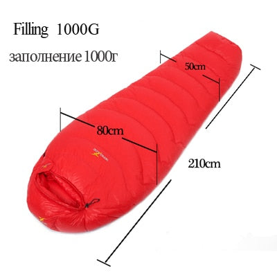 WINGACE Fill 1000G Goose down sleeping bag adult mummy ultralight hike winter tourist outdoor Equipment camping sleep bags