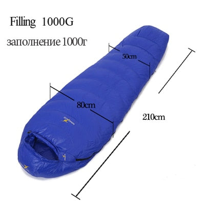 WINGACE Fill 1000G Goose down sleeping bag adult mummy ultralight hike winter tourist outdoor Equipment camping sleep bags