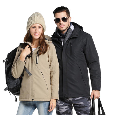 Men Women Winter USB Heating Thick Cotton Jacket Unisex Outdoor Waterproof Windbreaker Hiking Camping Trekking Climbing Coats