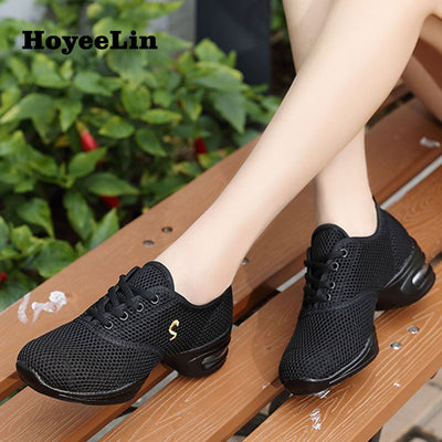 HoYeeLin Modern Jazz Dance Sneakers Women Breathable Mesh Lace Up Dancing Practice Shoes Cushioning Lightweight Fitness Trainers