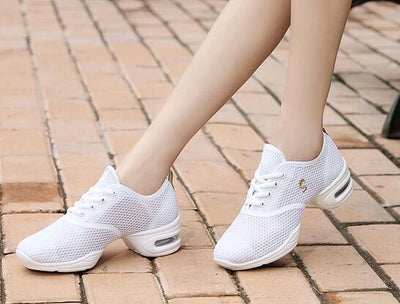 HoYeeLin Modern Jazz Dance Sneakers Women Breathable Mesh Lace Up Dancing Practice Shoes Cushioning Lightweight Fitness Trainers