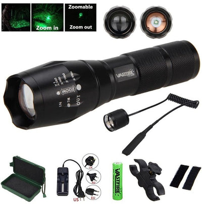 Green/Red/White Hunting Light 5000 Lumens Tactical Adjustable Focus Torch+Hunting Mount+18650 Battery Set+Remote Pressure Switch