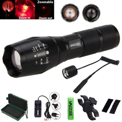 Green/Red/White Hunting Light 5000 Lumens Tactical Adjustable Focus Torch+Hunting Mount+18650 Battery Set+Remote Pressure Switch