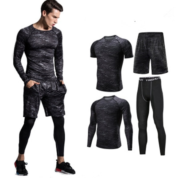 2018 Quick Dry Men's Running Sets 3/4/5pcs/sets Compression Sport Suits Basketball Tights Clothes Gym Fitness Jogging Sportswear