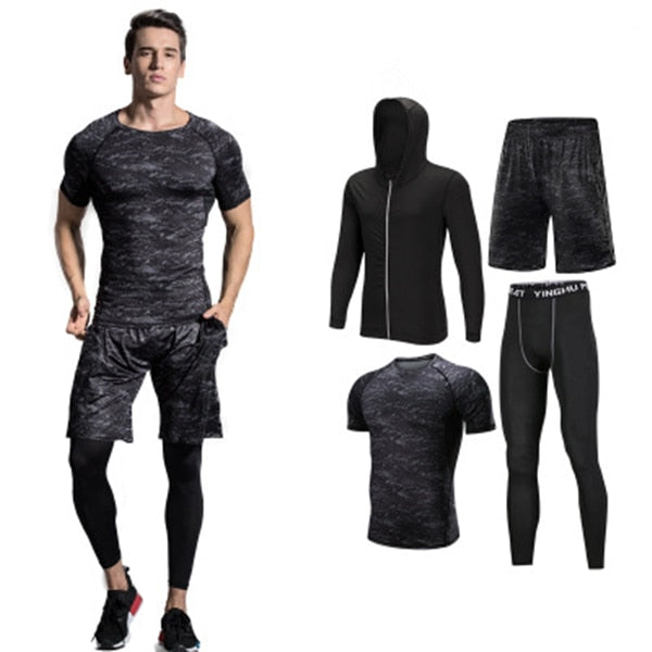 2018 Quick Dry Men's Running Sets 3/4/5pcs/sets Compression Sport Suits Basketball Tights Clothes Gym Fitness Jogging Sportswear