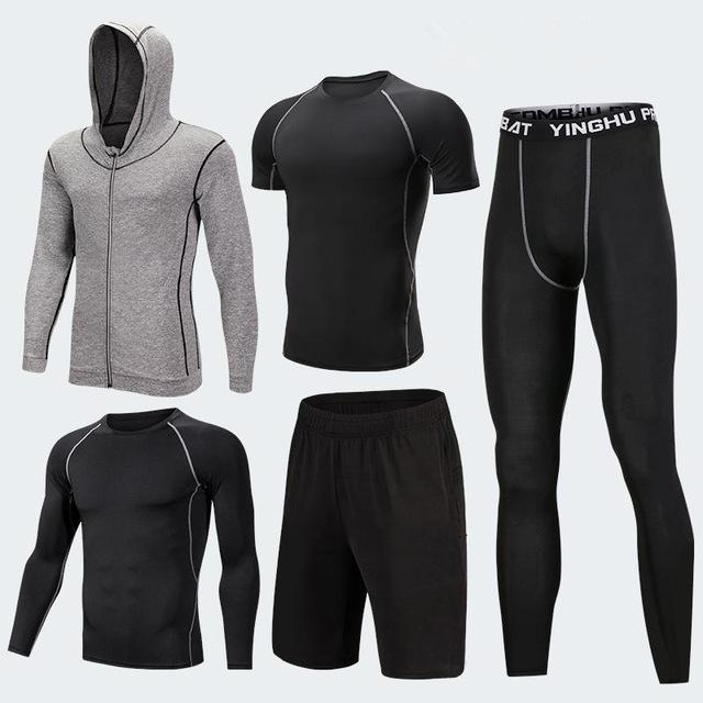 2018 Quick Dry Men's Running Sets 3/4/5pcs/sets Compression Sport Suits Basketball Tights Clothes Gym Fitness Jogging Sportswear