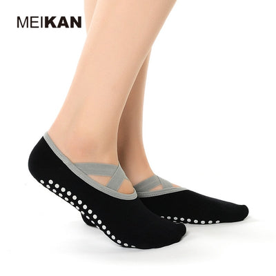 MK1721 MEIKANG Brand Women Combed Cotton Yoga Socks Cross Lace PVC Anti-Skid Particles High-Quality Dance Pilates Yoga Socks