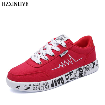 HZXINLIVE 2019 Fashion Women Vulcanized Shoes Sneakers Ladies Lace-up Casual Shoes Breathable Walking Canvas Shoes Graffiti Flat