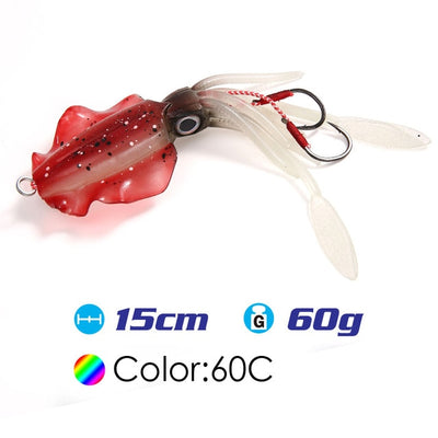 FSTK 15cm/20g/60g UV Glow Squid Soft Plastic Fishing Lure with lead insert  Glow squid lure squid fishing