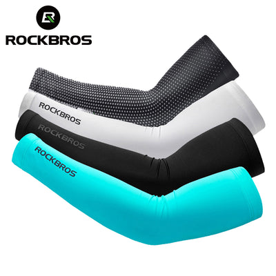 ROCKBROS Ice Fabric Breathable UV Protection Running Arm Sleeves Fitness Basketball Elbow Pad Sport Cycling Outdoor Arm Warmers