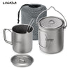 Lixada 3 Pcs Titanium 750ml Pot 420ml Water Cup Mug with Lid Handle Folding Spork for Outdoor Camping Hiking Picnic Backpacking