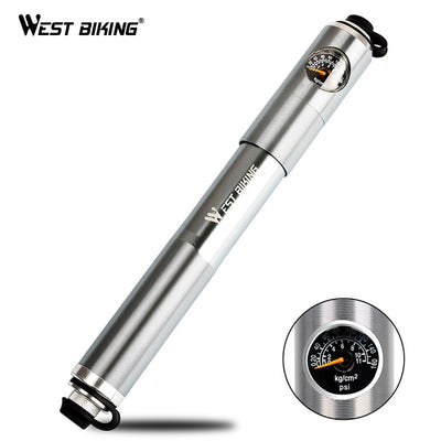 WEST BIKING Cycling Pump Hose Gauge Bicycle Adapter Alloy Portable Tire Inflator Air Needle Schrader Presta Valve Hand Bike Pump