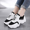 Fashion Lady Casual White Shoes Women Sneaker Black Leisure Thick Soled Shoes Flats Cross-tied Lace-Up White female student