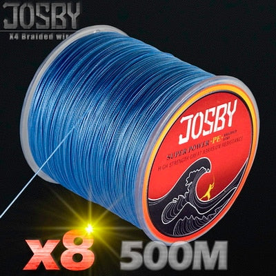 JOSBY Brand 500m 8 Strands Multicolour PE Braided Wire Multifilament Fishing Line Fishing Tackle 12LBS-78LBS Carp Fishing