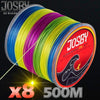 JOSBY Brand 500m 8 Strands Multicolour PE Braided Wire Multifilament Fishing Line Fishing Tackle 12LBS-78LBS Carp Fishing