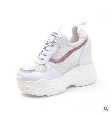 Shoes Woman Platform Sneakres 2019 White Mesh Breathable Ladies Casual Shoes Summer Wedge Sneakers On A High Platform Spring