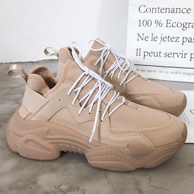 2019 Spring Summer Women's Platform Sneakers Fashion Women Running Female Chunky Shoes Casual White Woman High Lace Up Sneakers