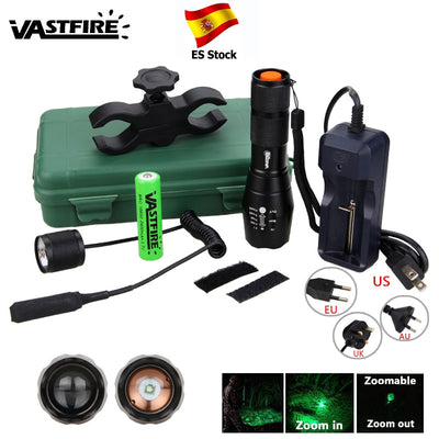 Green/Red/White Hunting Light 5000 Lumens Tactical Adjustable Focus Torch+Hunting Mount+18650 Battery Set+Remote Pressure Switch