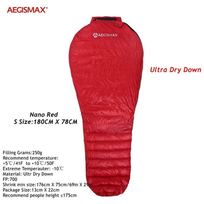 Aegismax Ultra Dry White Goose Down Sleeping Bags Splicing Mummy Ultralight Hiking Camping 700 FP Mini 2 Water Repellent Down