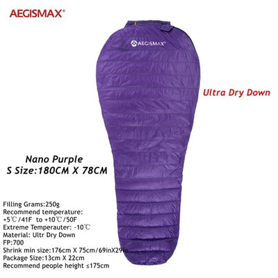 Aegismax Ultra Dry White Goose Down Sleeping Bags Splicing Mummy Ultralight Hiking Camping 700 FP Mini 2 Water Repellent Down