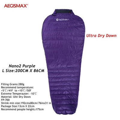 Aegismax Ultra Dry White Goose Down Sleeping Bags Splicing Mummy Ultralight Hiking Camping 700 FP Mini 2 Water Repellent Down