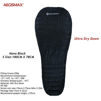 Aegismax Ultra Dry White Goose Down Sleeping Bags Splicing Mummy Ultralight Hiking Camping 700 FP Mini 2 Water Repellent Down